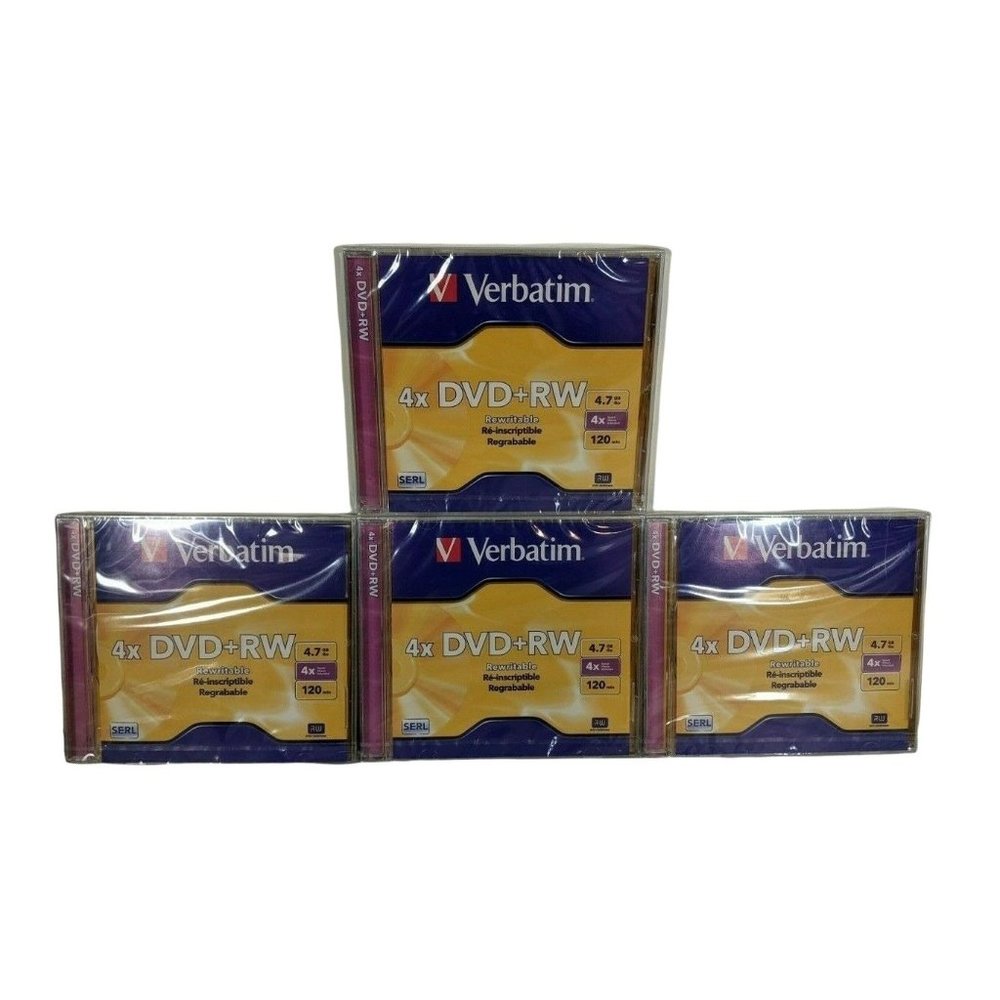 4-Pack VERBATIM 94520 DVD REWRITABLE DISC MEDIA - DVD+RW - 4X - 4.70 GB - SEALED